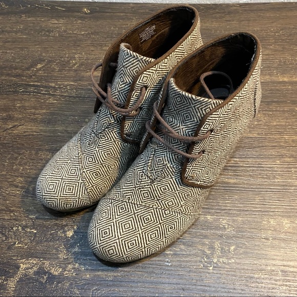 Toms Shoes - Toms Brown Lace Up Ankle Wedge Booties Size 9.5